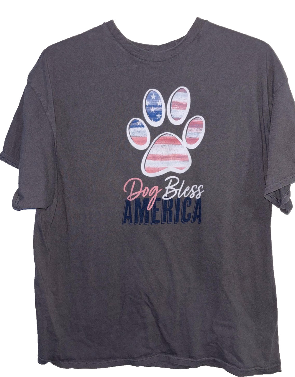 Delta Pro Weight Shirt Men 2XL Gray Dog Bless America Paw Print Flag Graphic Tee